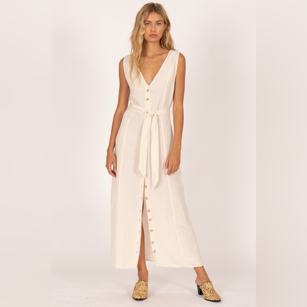 Amuse Society White Linen Button up Midi Dress